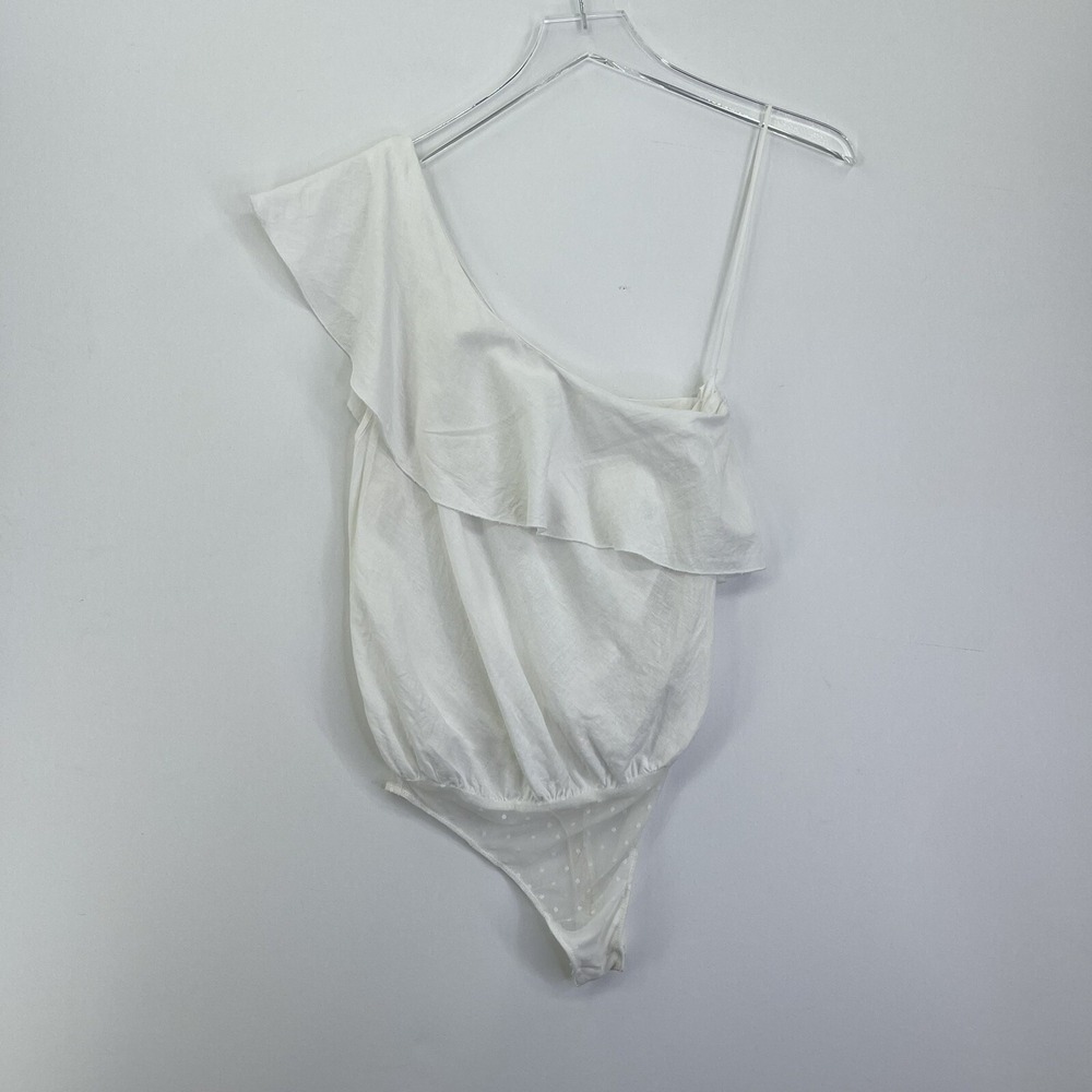 Intimately Free People Womens Happy Hour Bodysuit XS White One Shoulder Ruffle
